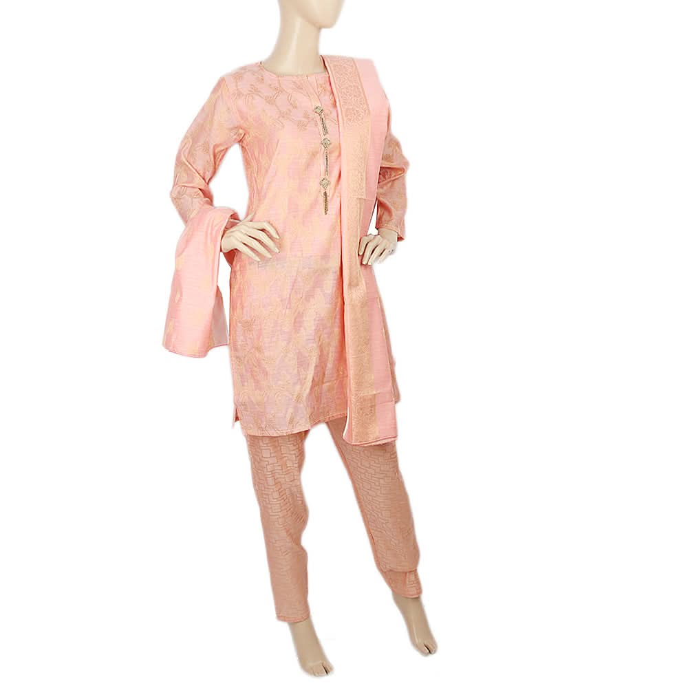 Women's Fancy 3pcs Suit - Peach, Women, Shalwar Suits, Chase Value, Chase Value
