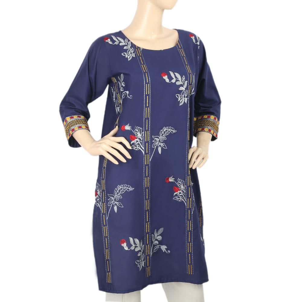 Women's Embroidered Kurti - Navy Blue, Women, Ready Kurtis, Chase Value, Chase Value