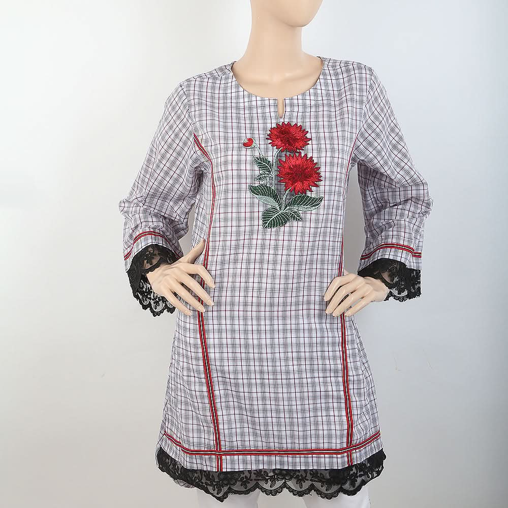 Women's Embroidered Kurti With Tape - Grey, Women, Ready Kurtis, Chase Value, Chase Value