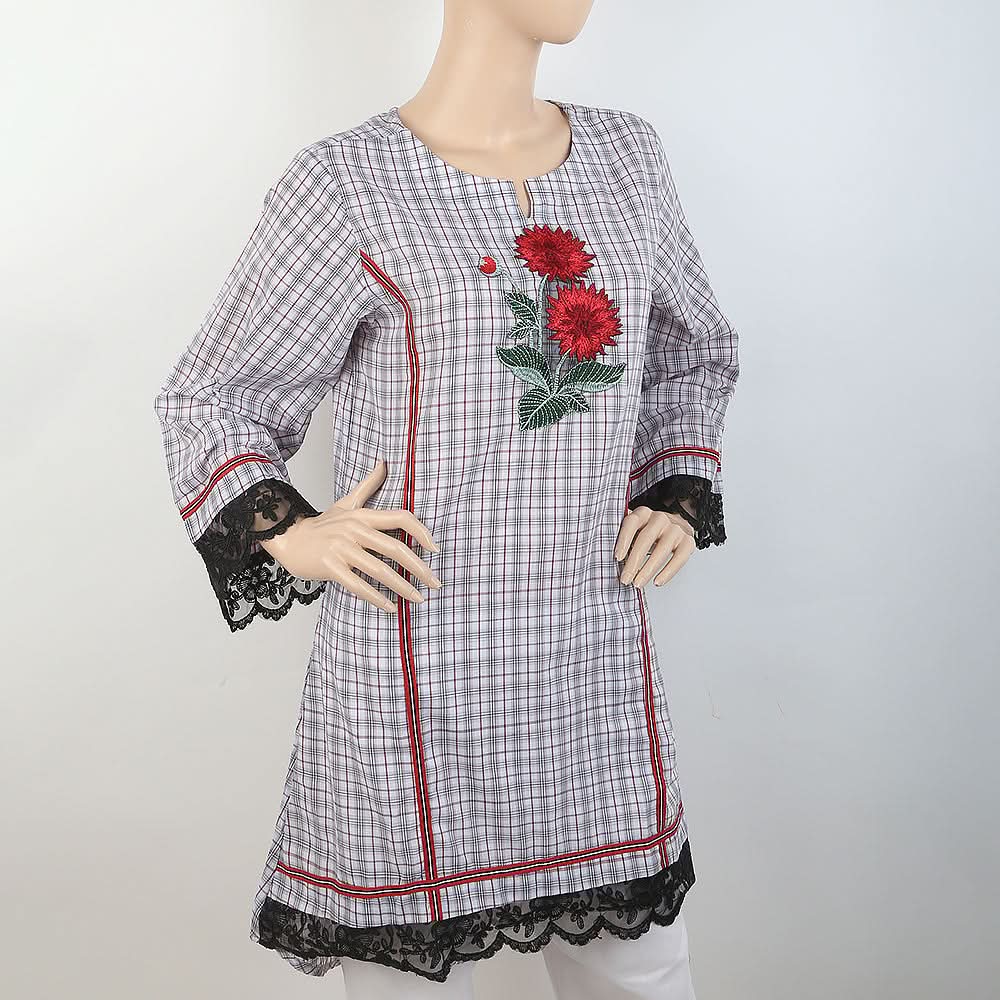 Women's Embroidered Kurti With Tape - Grey, Women, Ready Kurtis, Chase Value, Chase Value