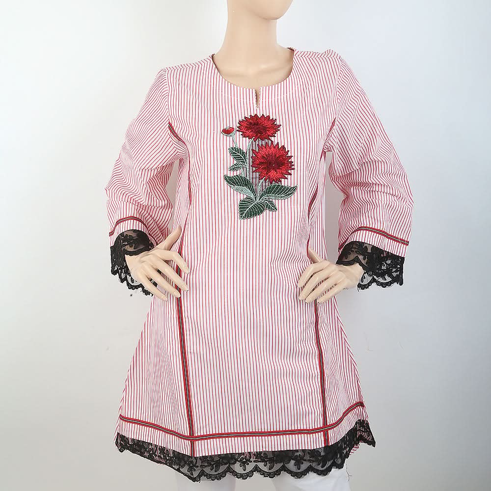 Women's Embroidered Kurti With Tape - Pink, Women, Ready Kurtis, Chase Value, Chase Value