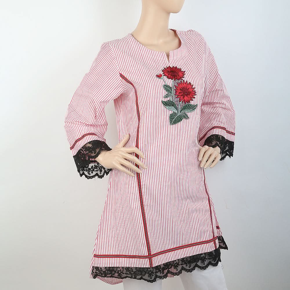 Women's Embroidered Kurti With Tape - Pink, Women, Ready Kurtis, Chase Value, Chase Value