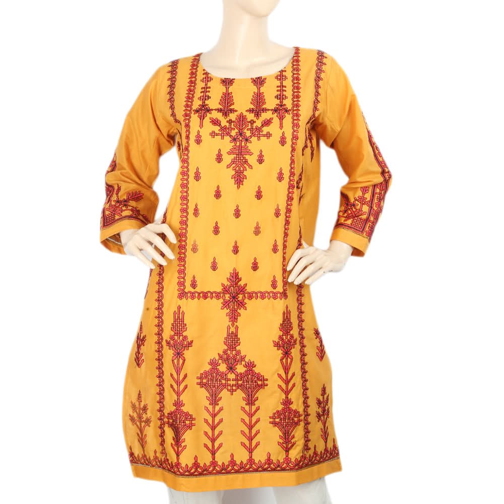 Women's Embroidered Kurti - Mustard, Women, Ready Kurtis, Chase Value, Chase Value