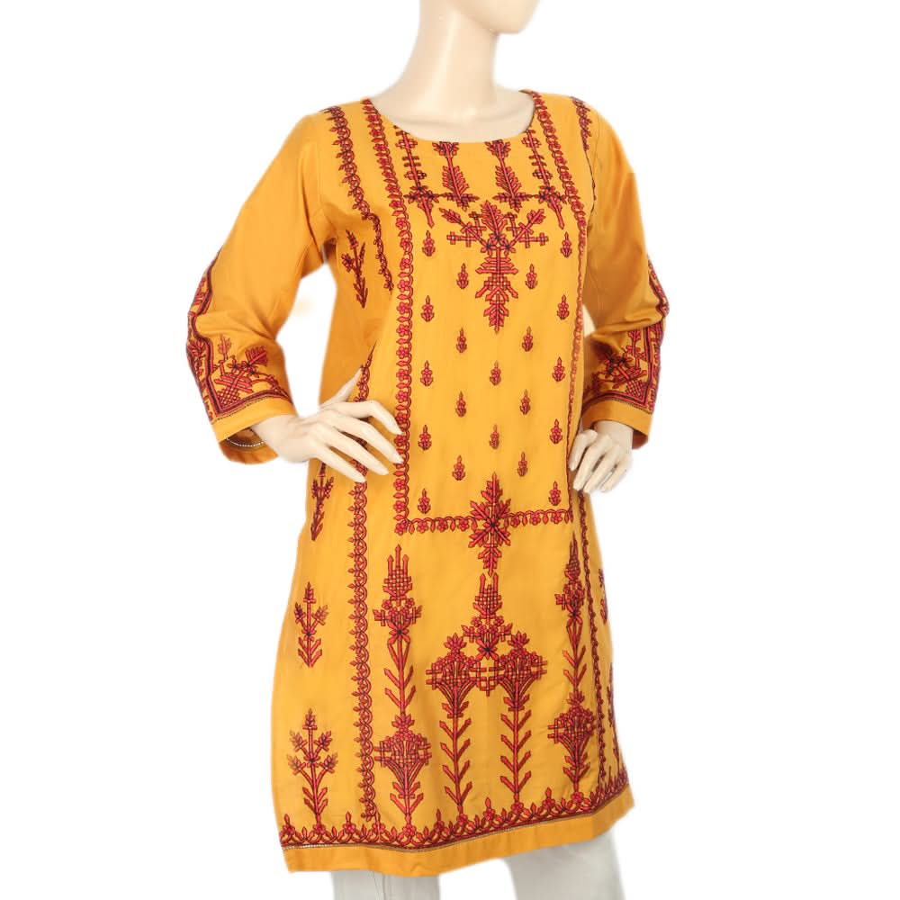 Women's Embroidered Kurti - Mustard, Women, Ready Kurtis, Chase Value, Chase Value
