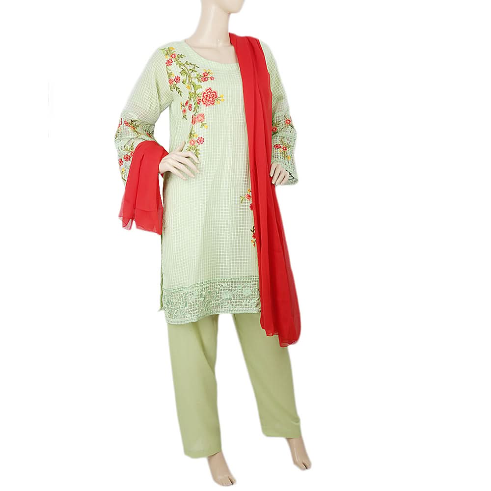 Women's Organza Fancy  3 Pcs Suit - Green, Women, Shalwar Suits, Chase Value, Chase Value