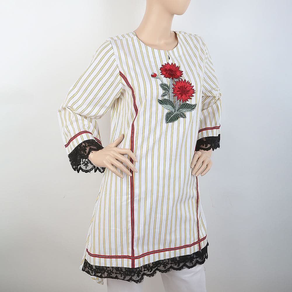 Women's  Embroidered Kurti With Tape - White, Women, Ready Kurtis, Chase Value, Chase Value