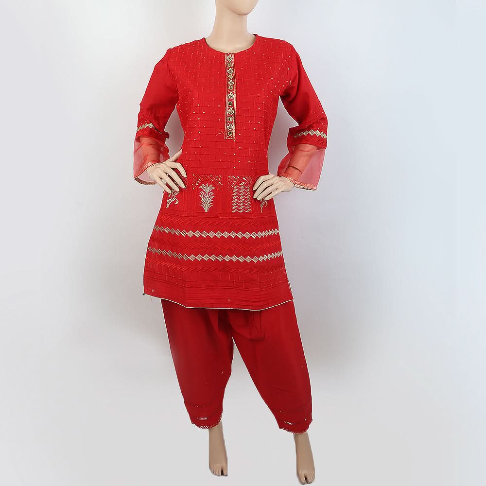 Women's Embroidered 2 Piece Suit - Red, Women, Shalwar Suits, Chase Value, Chase Value