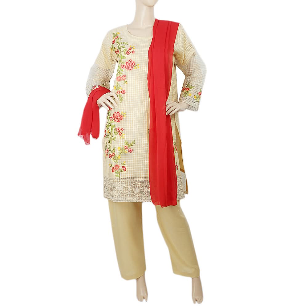 Women's Organza Fancy  3 Pcs Suit - Beige, Women, Shalwar Suits, Chase Value, Chase Value