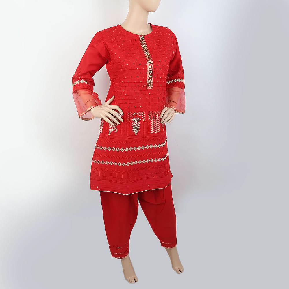 Women's Embroidered 2 Piece Suit - Red, Women, Shalwar Suits, Chase Value, Chase Value