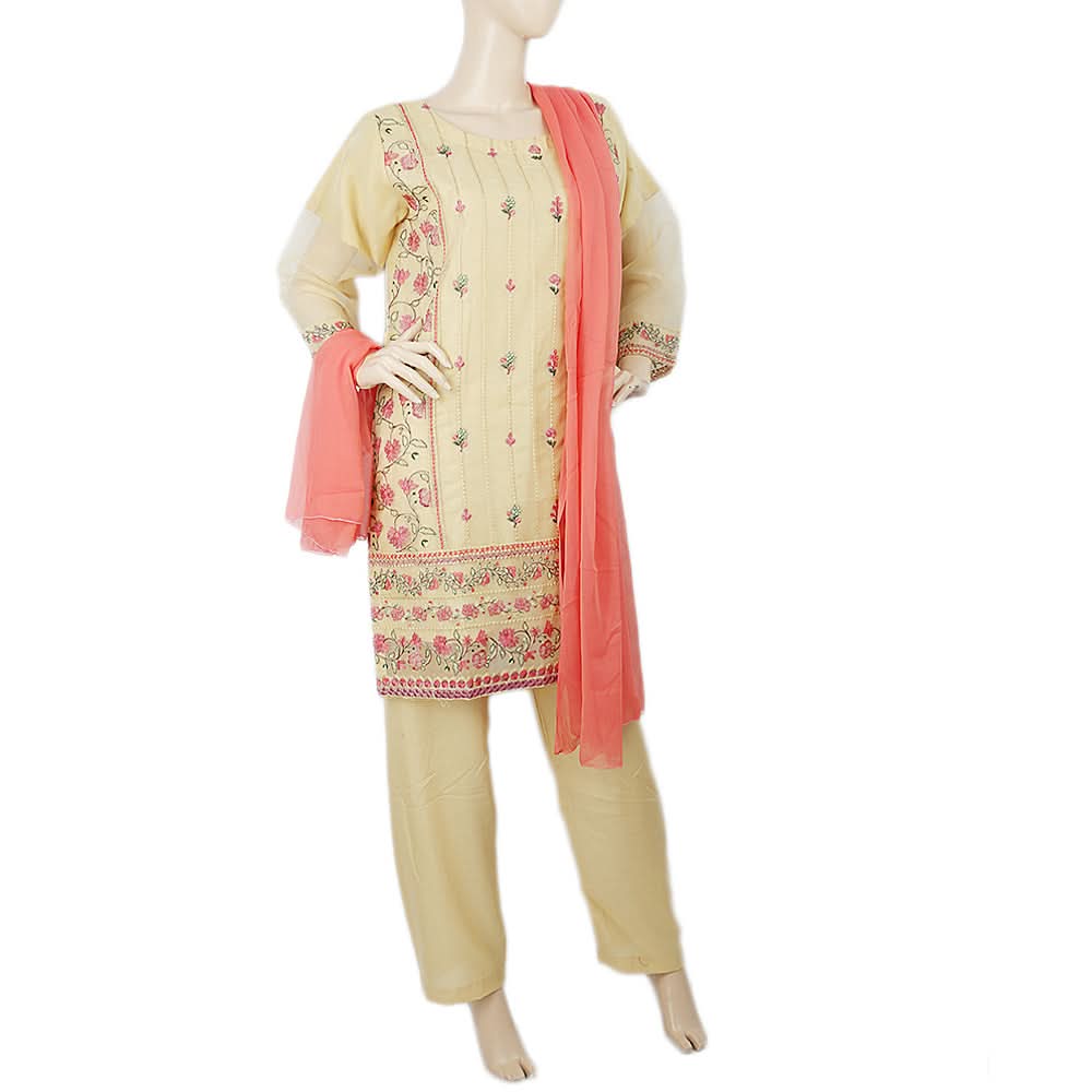 Women's Organza Check Fancy  3 Pcs Suit - Beige, Women, Shalwar Suits, Chase Value, Chase Value