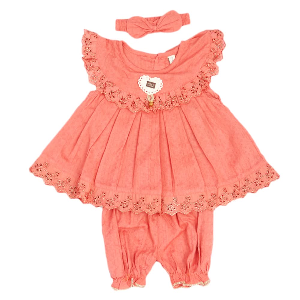 Newborn Girls Half Sleeves Suit - Peach, Kids, Newborn Girls Sets And Suits, Chase Value, Chase Value