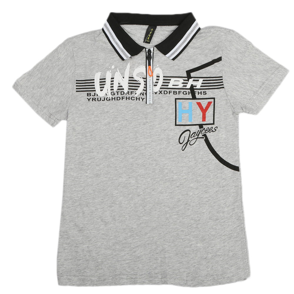 Boys Half Sleeves Polo T-Shirt - Grey, Boys T-Shirts, Chase Value, Chase Value