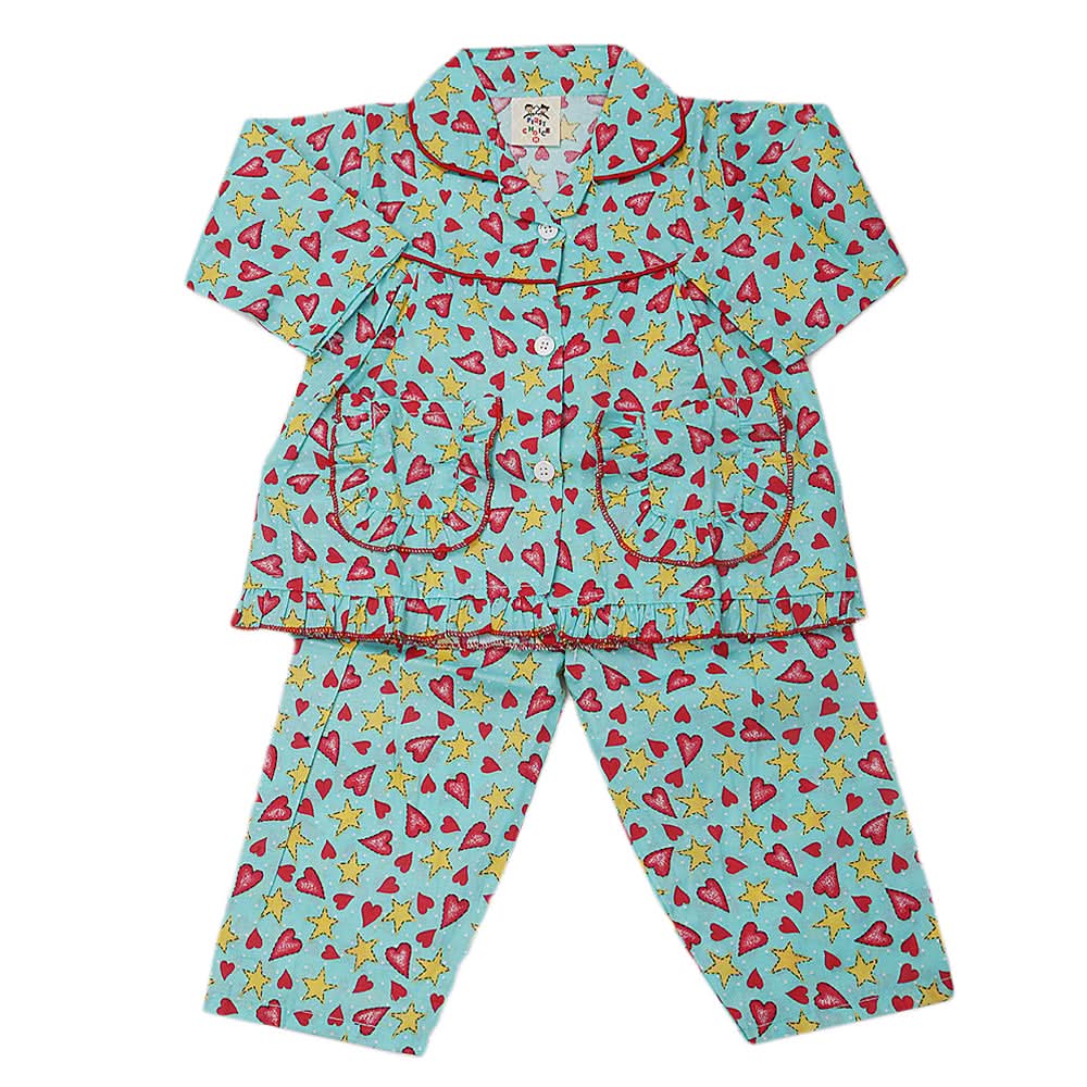 Girl's Full Sleeves Night Suit - Cyan, Kids, Girls Sets And Suits, Chase Value, Chase Value