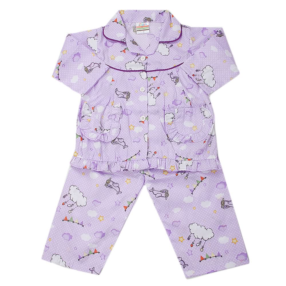 Girl's Full Sleeves Night Suit - Light Purple, Kids, Girls Sets And Suits, Chase Value, Chase Value