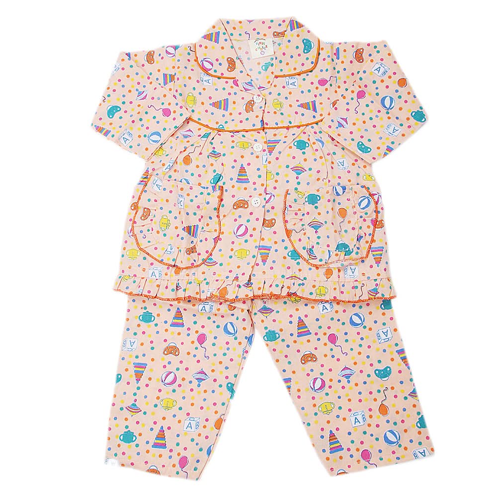 Girl's Full Sleeves Night Suit - Peach, Kids, Girls Sets And Suits, Chase Value, Chase Value