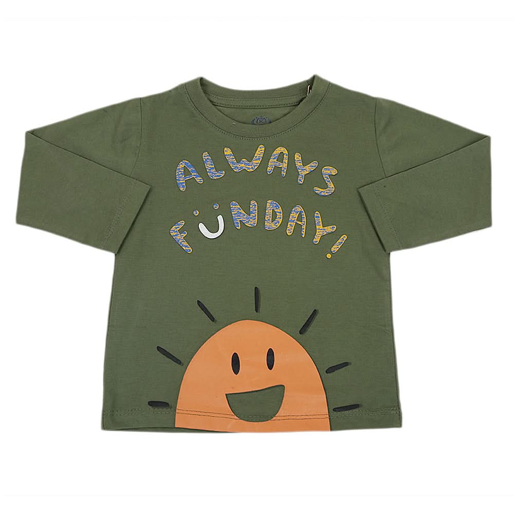 Boys Full Sleeves T-Shirt - Olive Green, Kids, Boys T-Shirts, Chase Value, Chase Value
