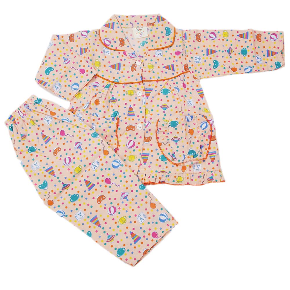 Girl's Full Sleeves Night Suit - Peach, Kids, Girls Sets And Suits, Chase Value, Chase Value