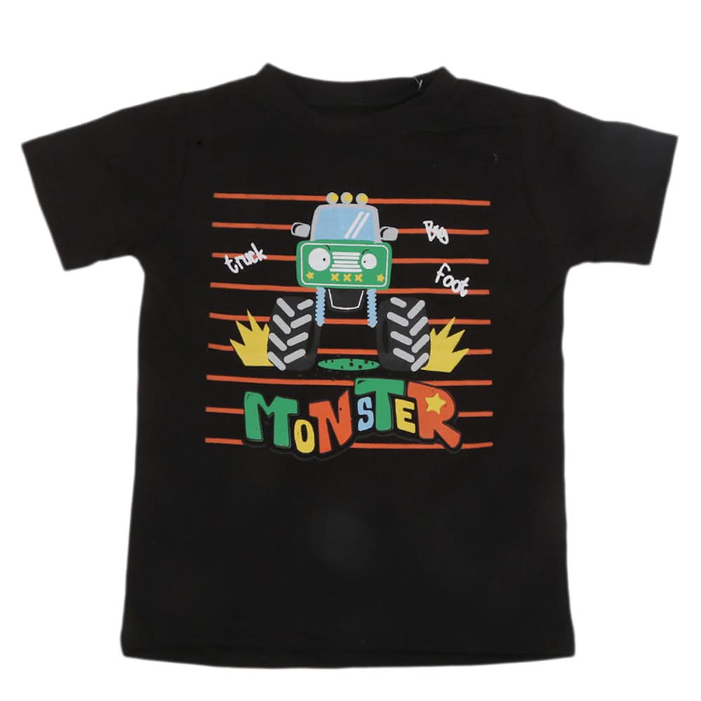 Boys Printed Half Sleeves T-Shirt 4732 - Black, Kids, Boys T-Shirts, Chase Value, Chase Value
