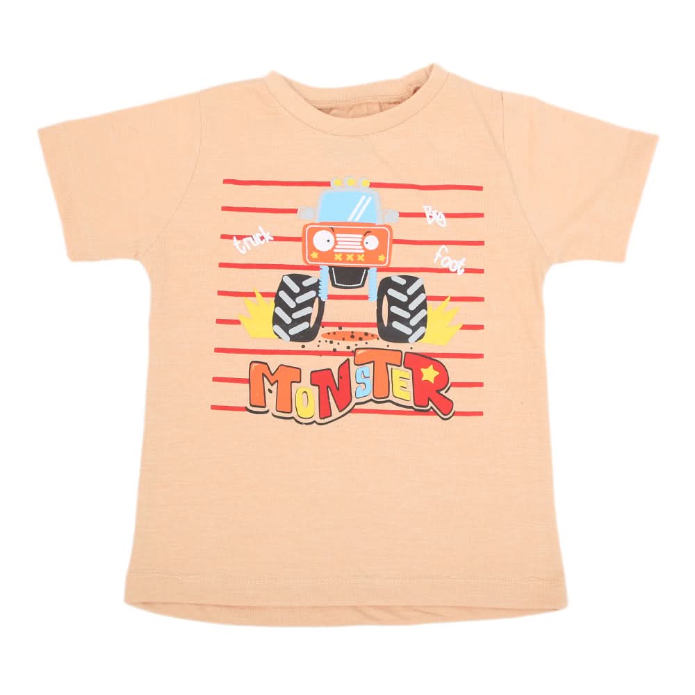 Boys Printed Half Sleeves T-Shirt 4732 - Beige, Kids, Boys T-Shirts, Chase Value, Chase Value