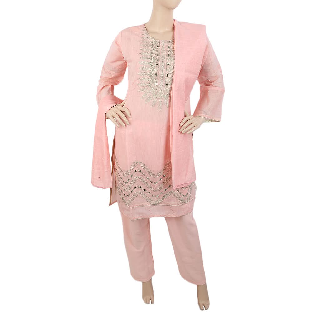 Women's Fancy 3Pcs Suit With Stone - Pink, Women, Shalwar Suits, Chase Value, Chase Value