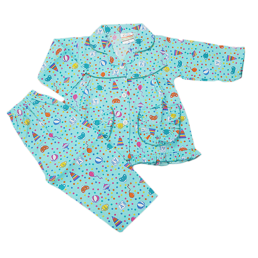 Girl's Full Sleeves Night Suit - Cyan, Kids, Girls Sets And Suits, Chase Value, Chase Value