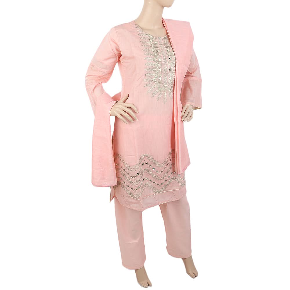 Women's Fancy 3Pcs Suit With Stone - Pink, Women, Shalwar Suits, Chase Value, Chase Value