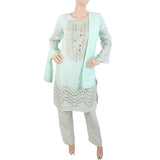 Women's Fancy 3Pcs Suit With Stone - Cyan, Women, Shalwar Suits, Chase Value, Chase Value