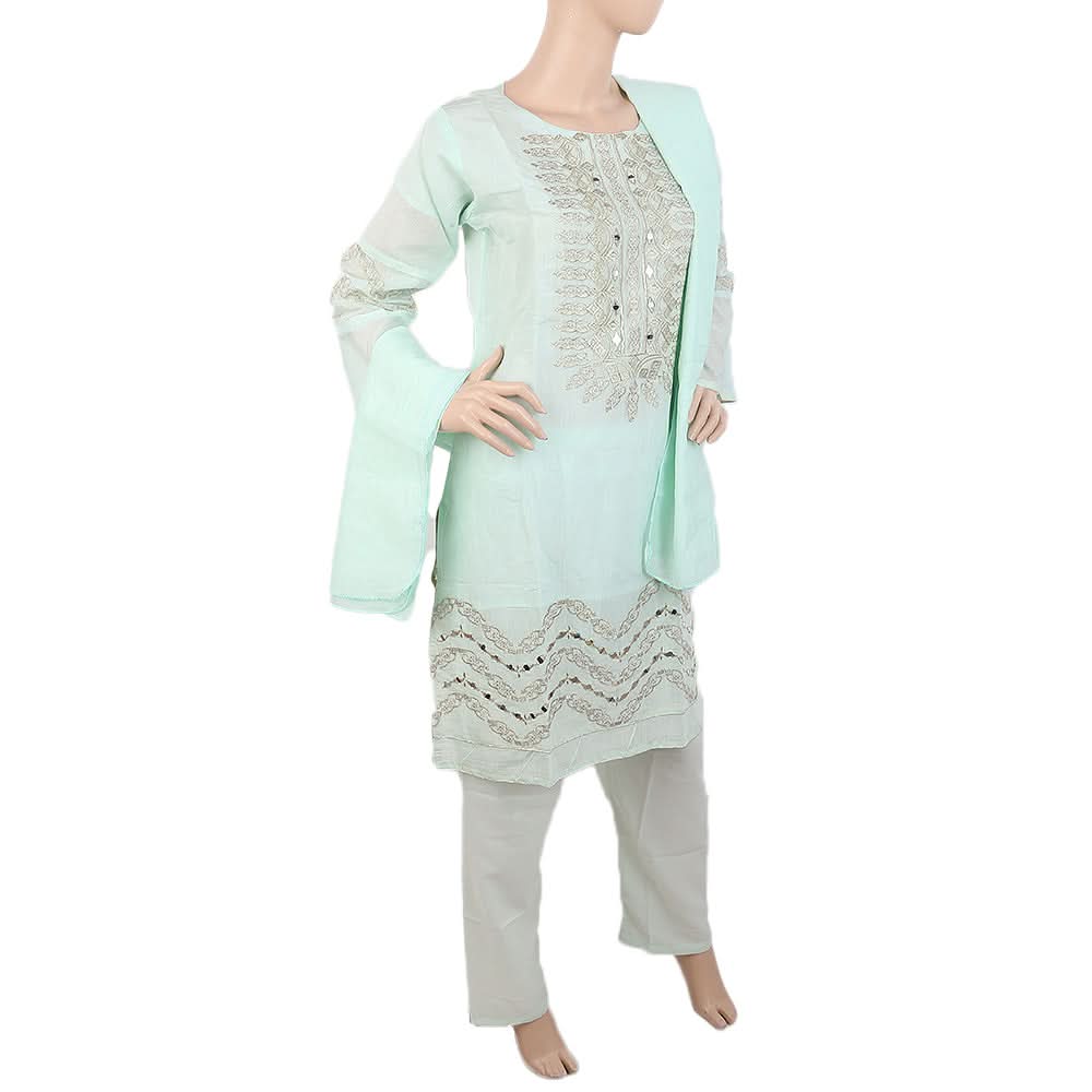 Women's Fancy 3Pcs Suit With Stone - Cyan, Women, Shalwar Suits, Chase Value, Chase Value