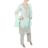 Women's Fancy 3Pcs Suit With Stone - Cyan, Women, Shalwar Suits, Chase Value, Chase Value