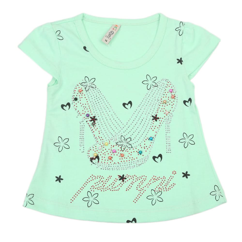 Girls Half Sleeves T-Shirt - Green, Kids, Girls T-Shirts, Chase Value, Chase Value