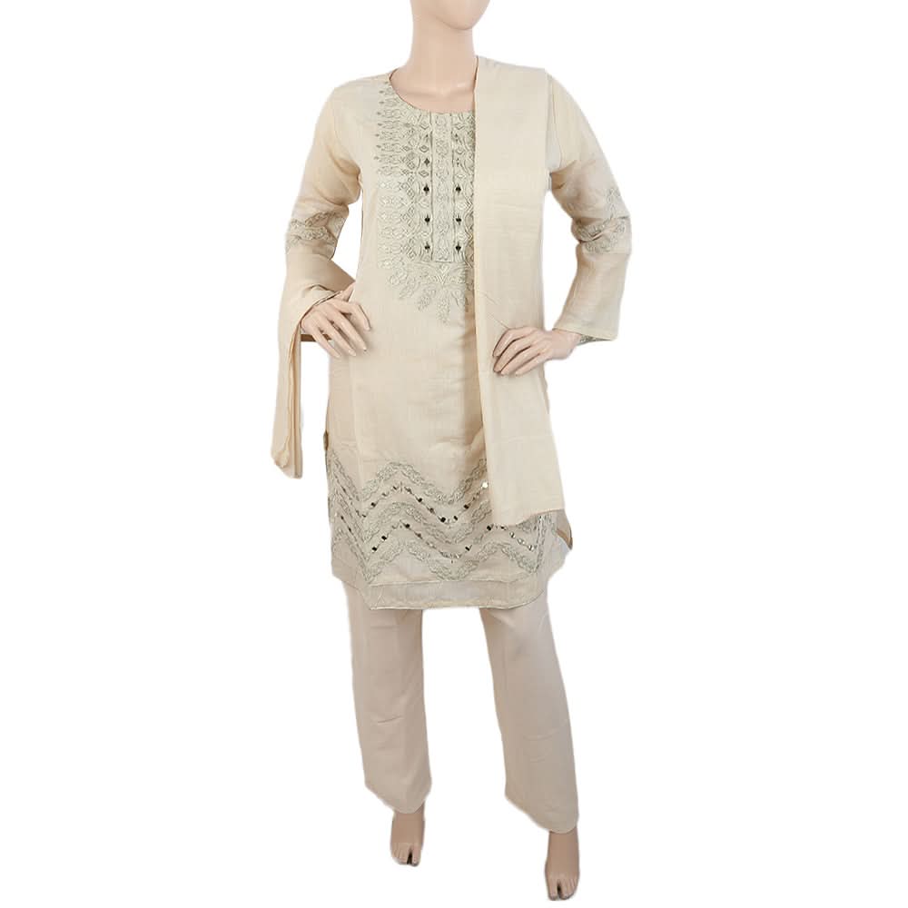 Women's Fancy 3Pcs Suit With Stone - Fawn, Women, Shalwar Suits, Chase Value, Chase Value