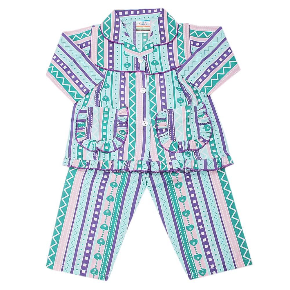 Girl's Full Sleeves Night Suit - Cyan, Kids, Girls Sets And Suits, Chase Value, Chase Value