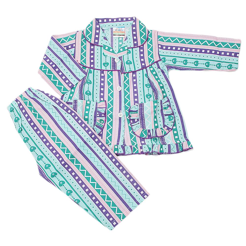 Girl's Full Sleeves Night Suit - Cyan, Kids, Girls Sets And Suits, Chase Value, Chase Value