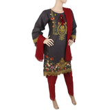 Women's Embroidered 3Pcs Suit With Front Doori - Grey, Women, Shalwar Suits, Chase Value, Chase Value