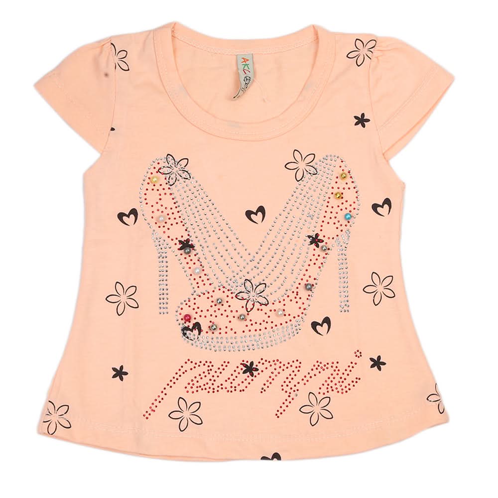 Girls Half Sleeves T-Shirt - Orange, Kids, Girls T-Shirts, Chase Value, Chase Value