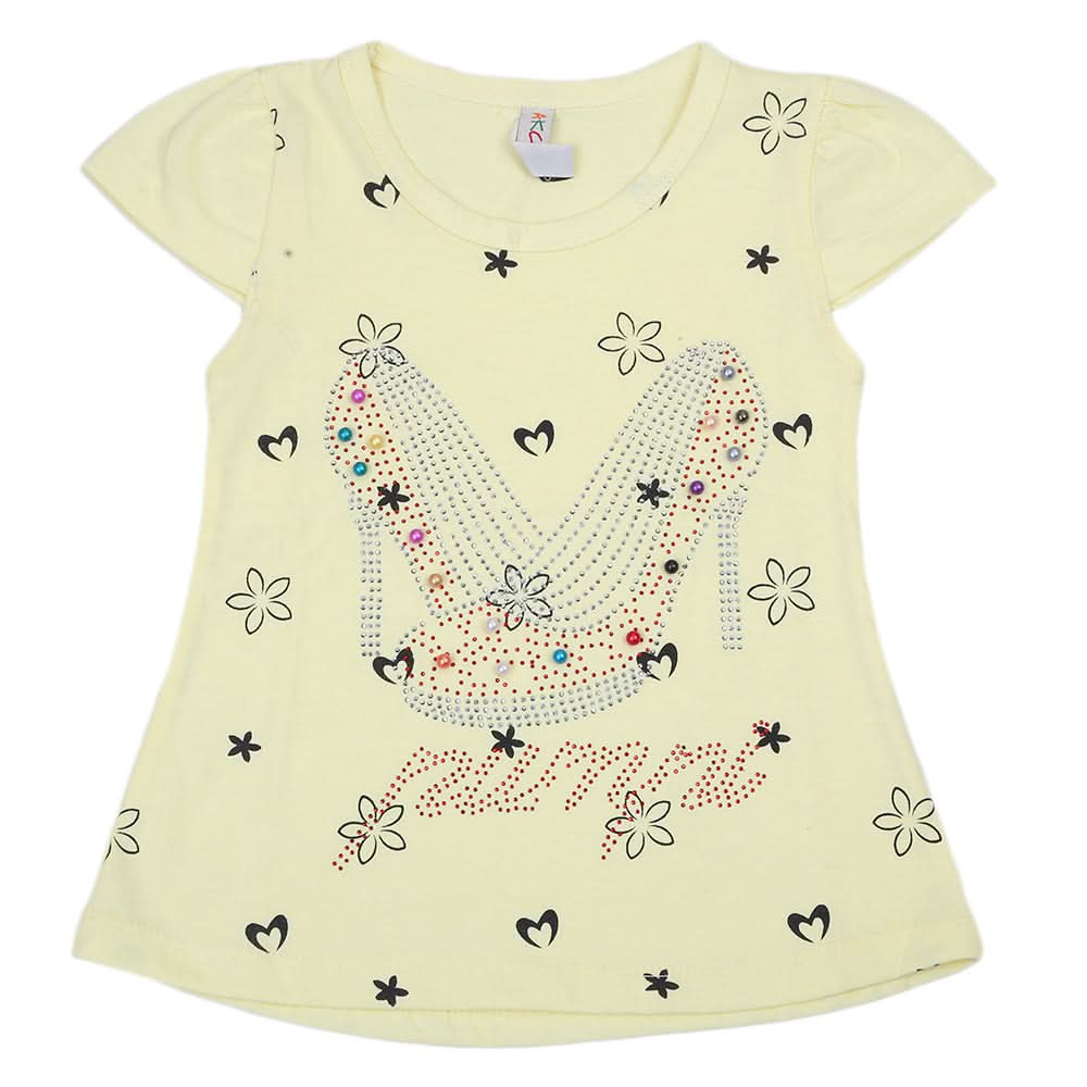 Girls Half Sleeves T-Shirt - Yellow, Kids, Girls T-Shirts, Chase Value, Chase Value