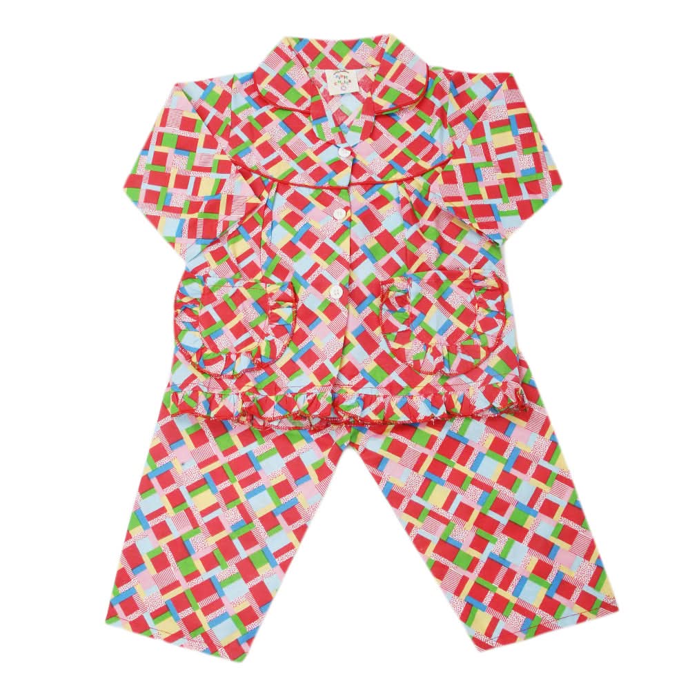 Girl's Full Sleeves Night Suit - Red, Kids, Girls Sets And Suits, Chase Value, Chase Value