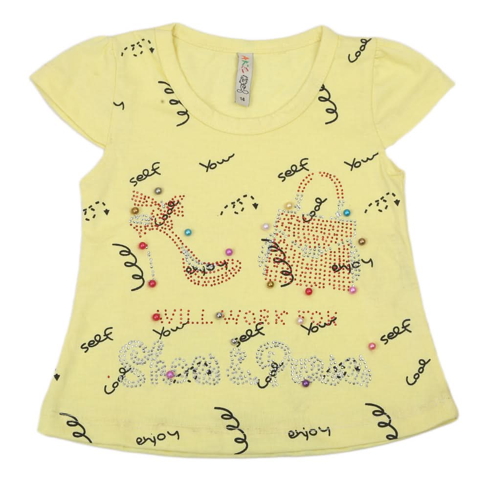 Girls Half Sleeves T-Shirt - Yellow, Kids, Girls T-Shirts, Chase Value, Chase Value