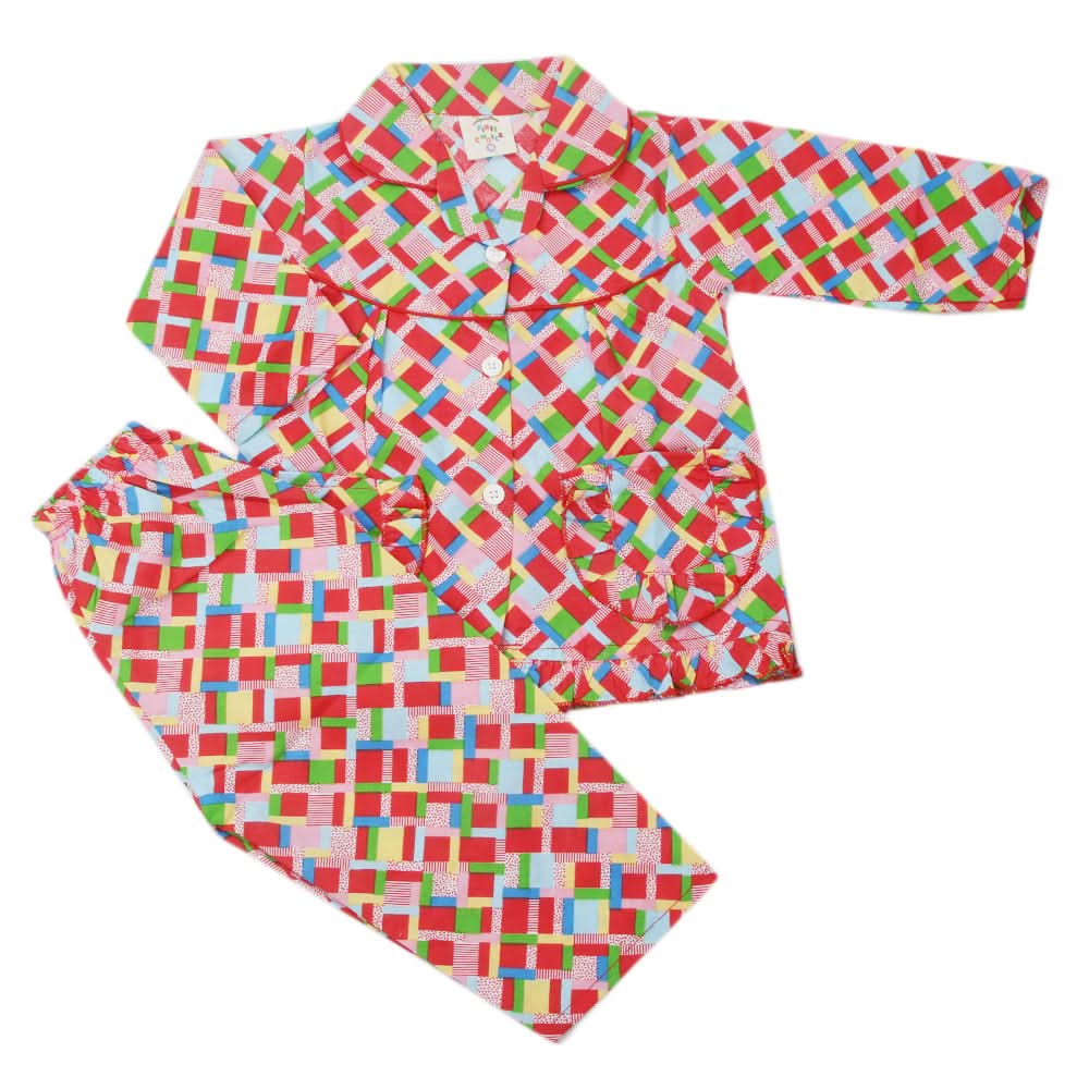 Girl's Full Sleeves Night Suit - Red, Kids, Girls Sets And Suits, Chase Value, Chase Value