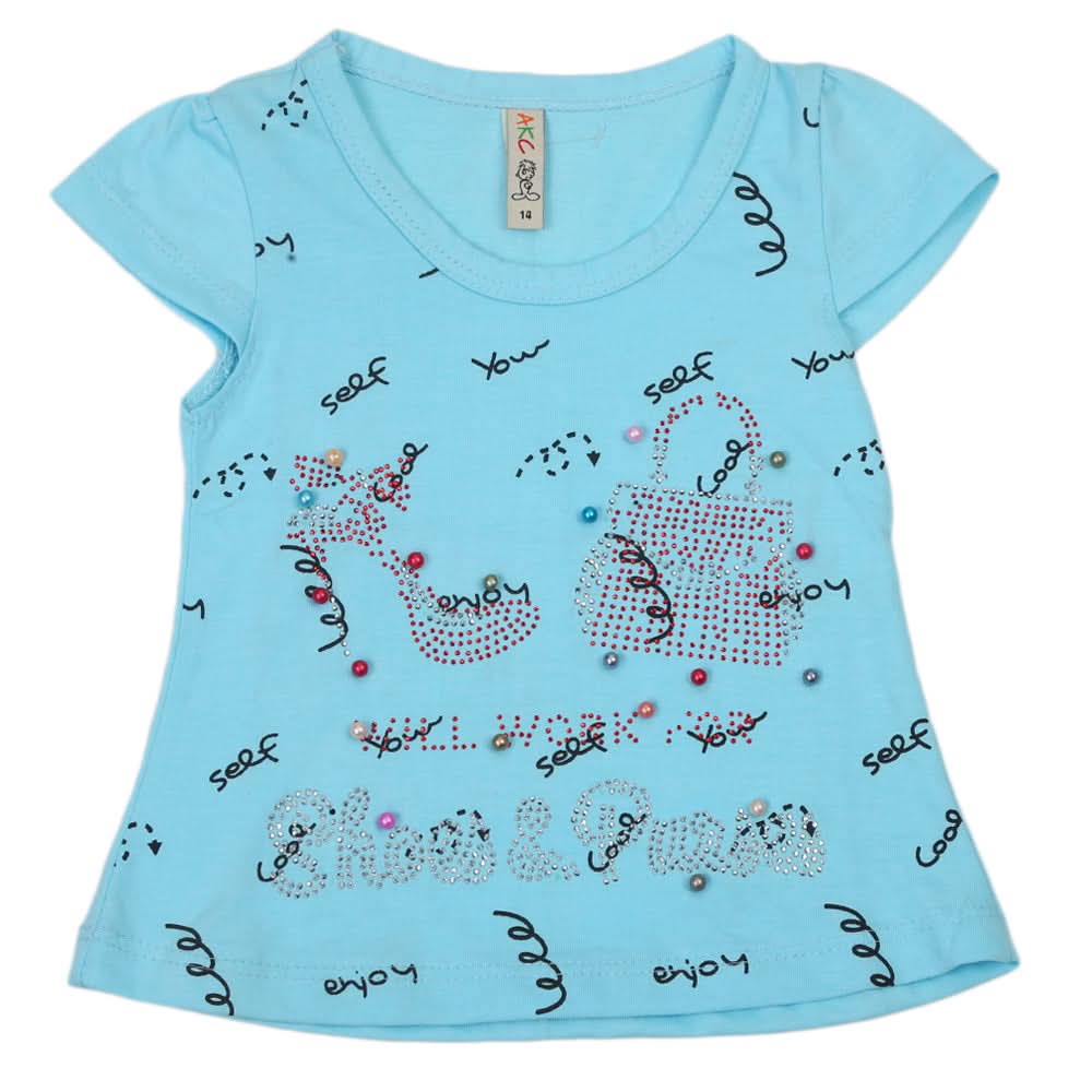 Girls Half Sleeves T-Shirt - Blue, Kids, Girls T-Shirts, Chase Value, Chase Value