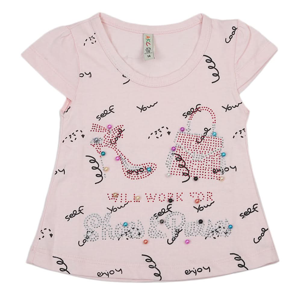 Girls Half Sleeves T-Shirt - Light Pink, Kids, Girls T-Shirts, Chase Value, Chase Value