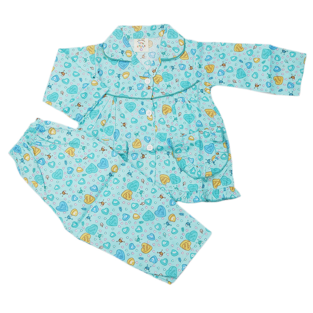 Girl's Full Sleeves Night Suit - Cyan, Kids, Girls Sets And Suits, Chase Value, Chase Value