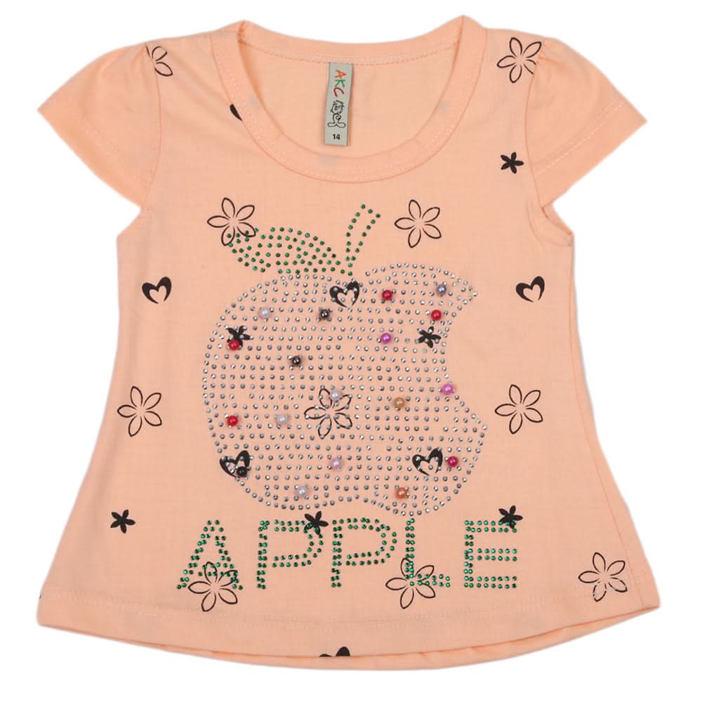 Girls Half Sleeves T-Shirt - Peach, Kids, Girls T-Shirts, Chase Value, Chase Value