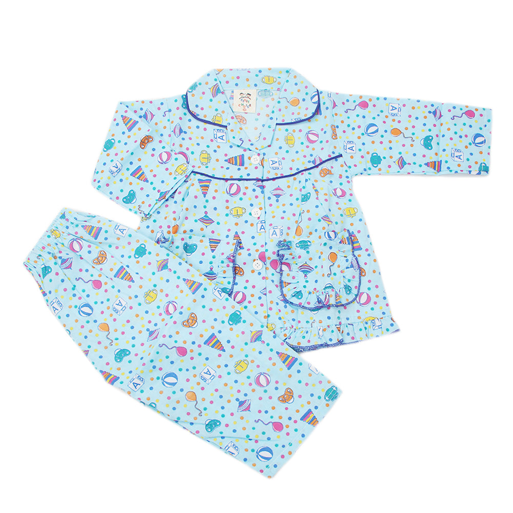 Girl's Full Sleeves Night Suit - Sky Blue, Kids, Girls Sets And Suits, Chase Value, Chase Value