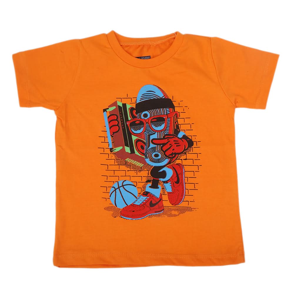 Boys Printed Half Sleeves T-Shirt 4736 - Orange, Kids, Boys T-Shirts, Chase Value, Chase Value