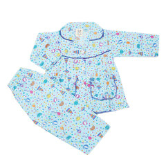 Girl's Full Sleeves Night Suit - Sky Blue, Kids, Girls Sets And Suits, Chase Value, Chase Value