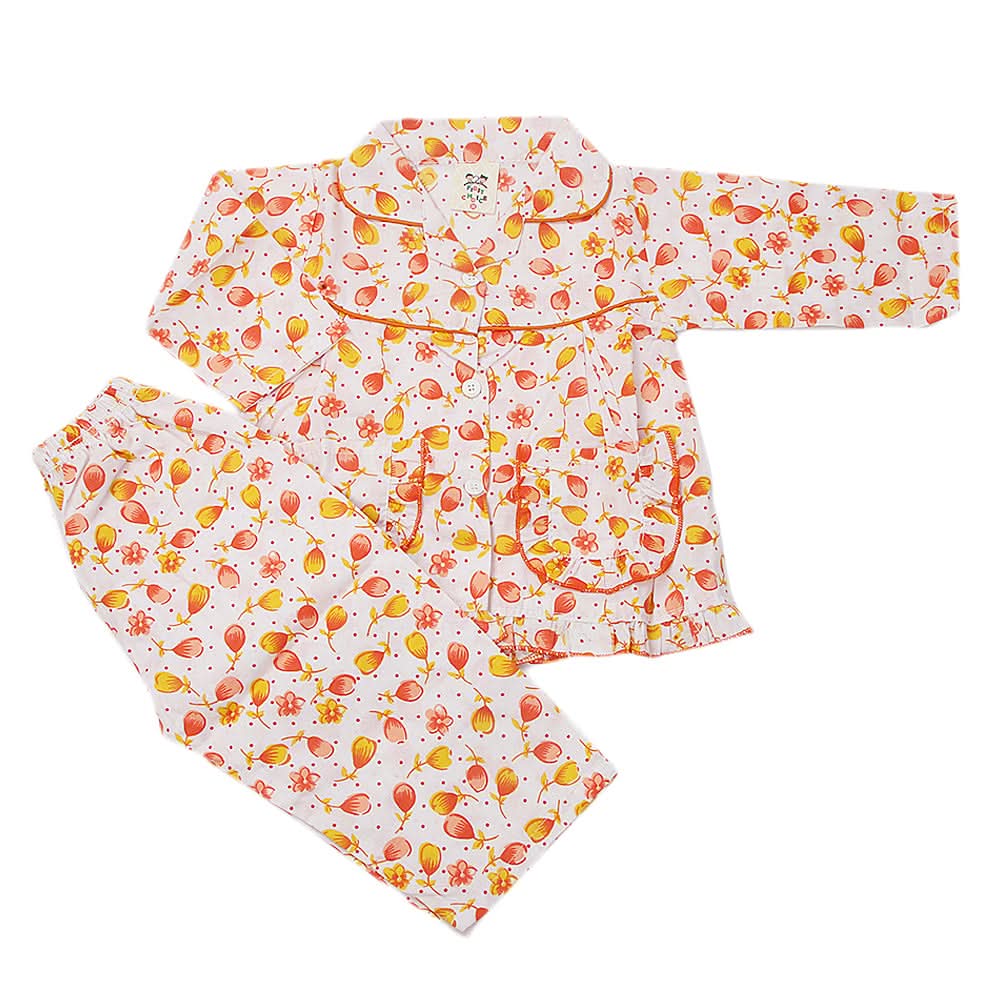 Girl's Full Sleeves Night Suit - Orange, Kids, Girls Sets And Suits, Chase Value, Chase Value