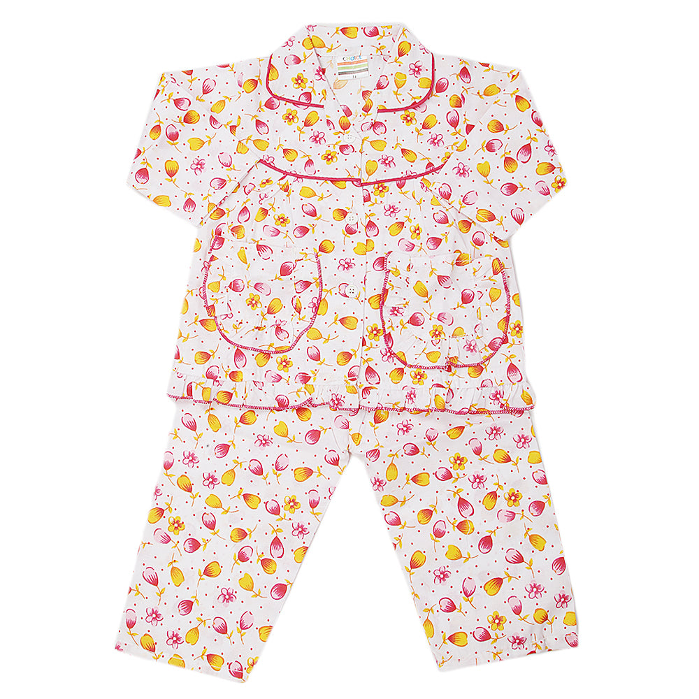 Girl's Full Sleeves Night Suit - Dark Pink, Kids, Girls Sets And Suits, Chase Value, Chase Value