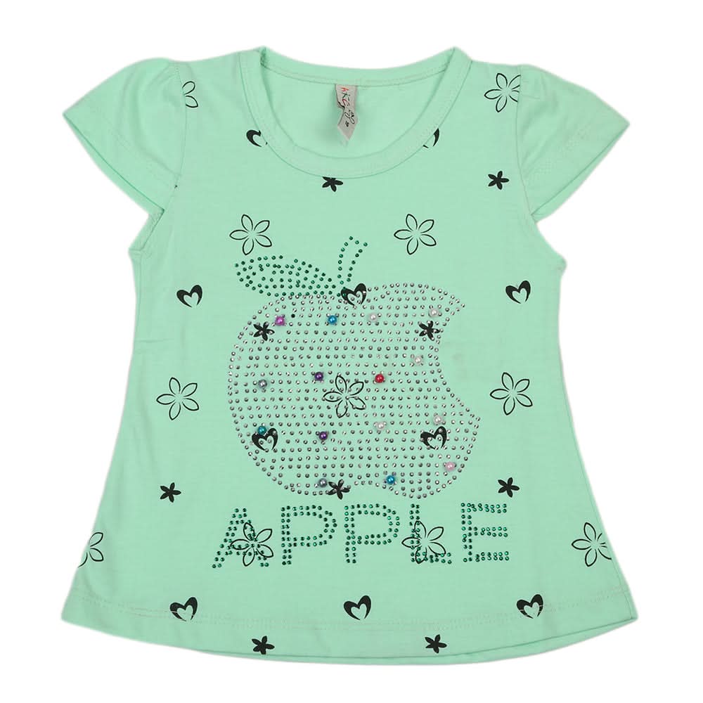 Girls Half Sleeves T-Shirt - Light Green, Kids, Girls T-Shirts, Chase Value, Chase Value