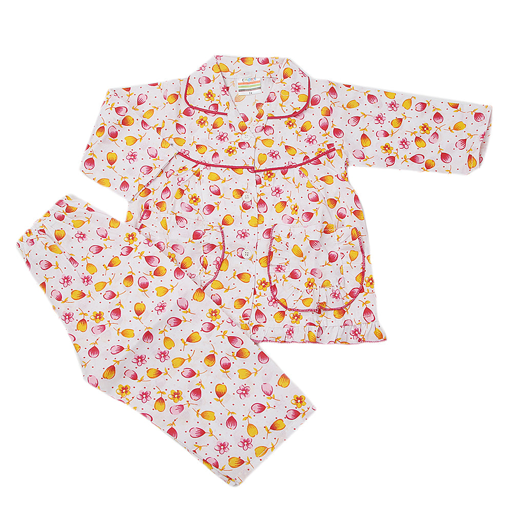 Girl's Full Sleeves Night Suit - Dark Pink, Kids, Girls Sets And Suits, Chase Value, Chase Value